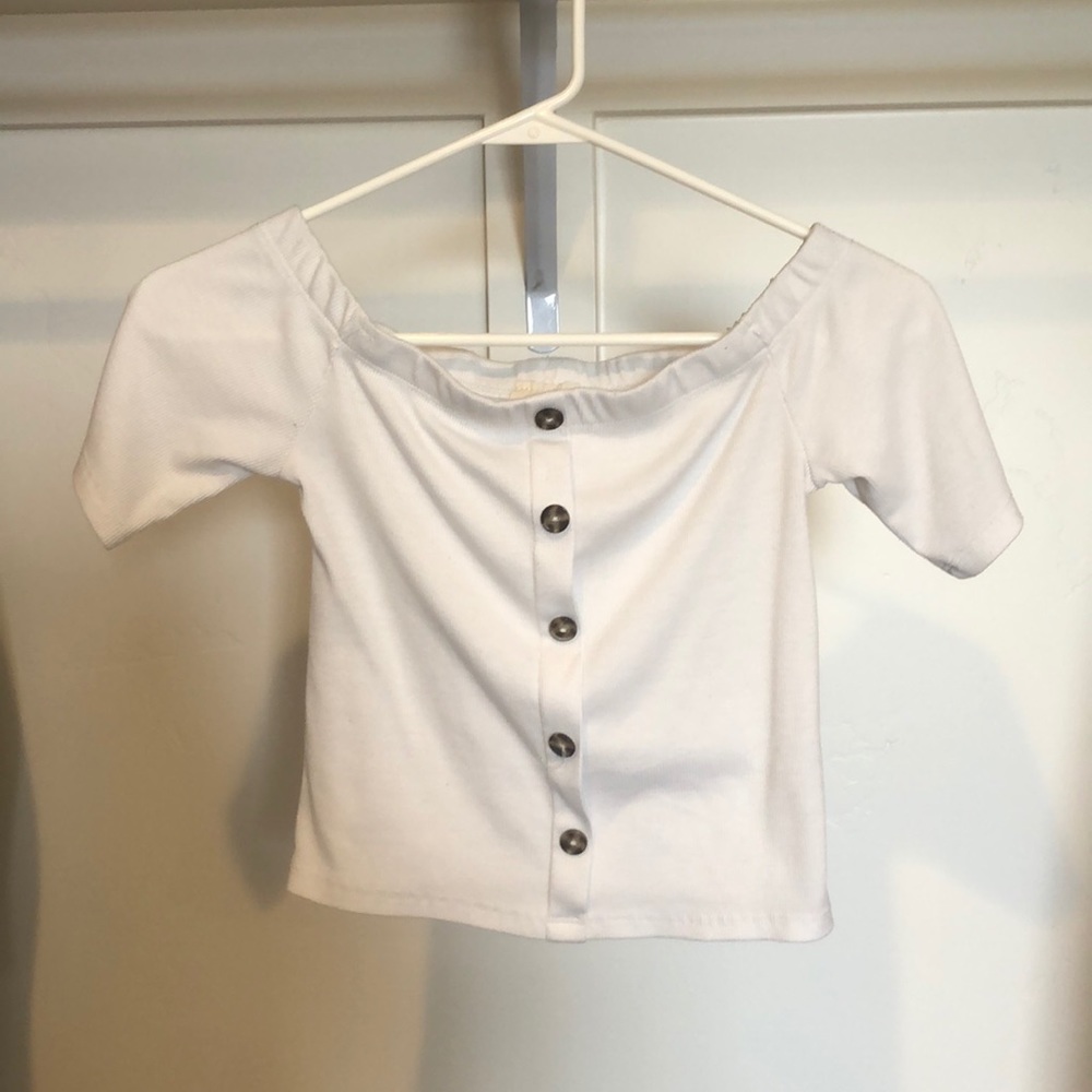 off the shoulder white cropped shirt